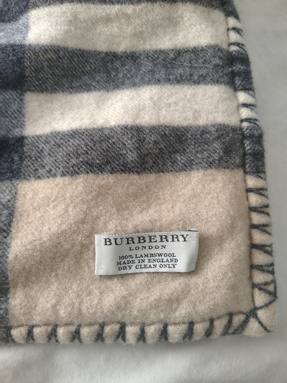 Burberry Beige and Black Wool Check Blanket